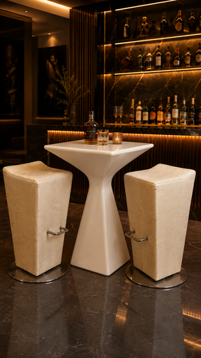 [ALL-0007] Ensemble table bar haute avec 2 chaises crème