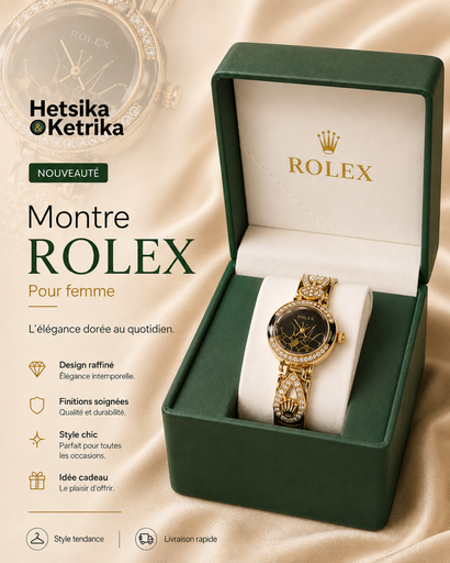 [FEM-ACC-MON-0005] Montre Rolex Cadran Noir Bracelet Bijou