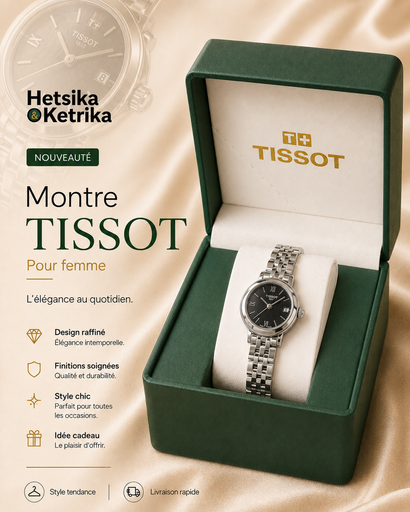 [FEM-ACC-MON-0006] Montre Tissot Cadran Noir Bracelet Argenté