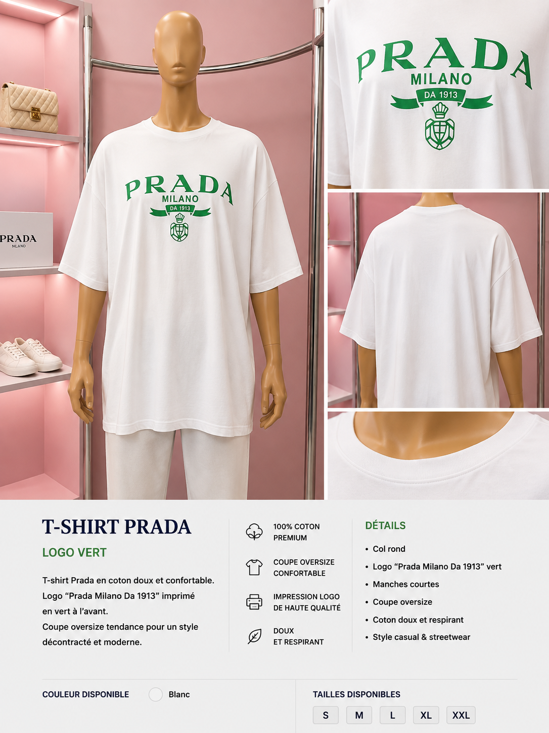 T-shirt Prada Oversize Logo Vert Milano
